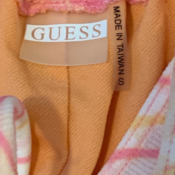Y2K GUESS Animal Print Split Neck Mini Dress Sunset Orange Pink S Cocktail Party - Picture 14 of 16